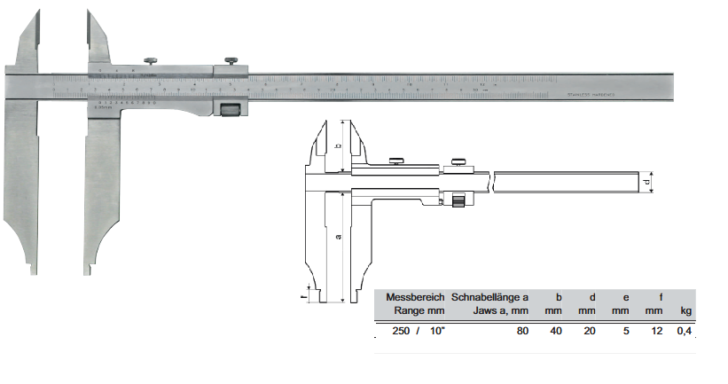Suwmiarka analogowa dwustronna zakres 0-250 mm/80szczęki 21201330-1 Prazision – zdjęcie 2