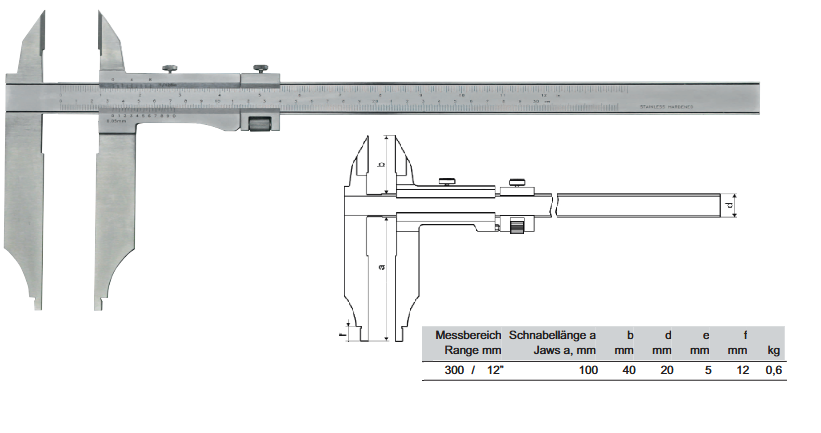 Suwmiarka analogowa dwustronna zakres 0-300 mm/100szczęki 21201331-2 Prazision – zdjęcie 2