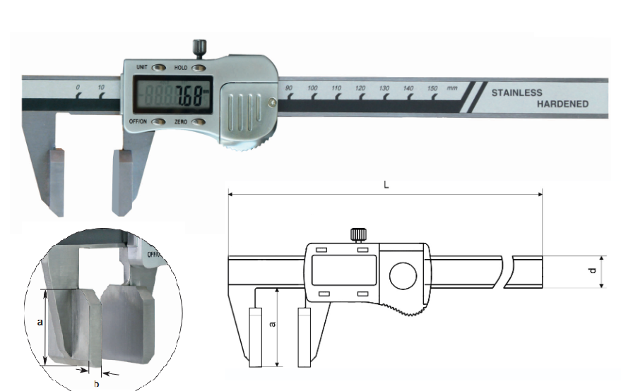 Suwmiarka elektroniczna do pomiaru grubości lin zakres 0-150 mm 21240073 PRAZISION