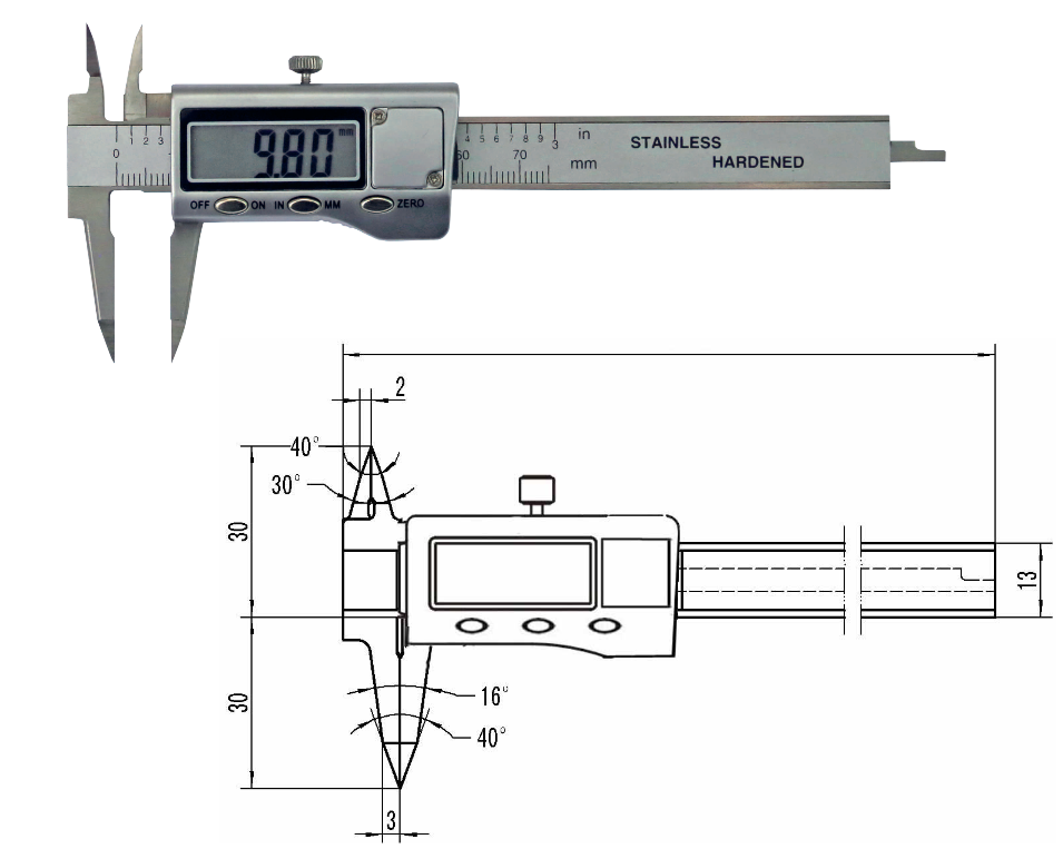 Suwmiarka elektroniczna 0-70mm z wąskimi szczękami 2400161 Prazision – zdjęcie 2