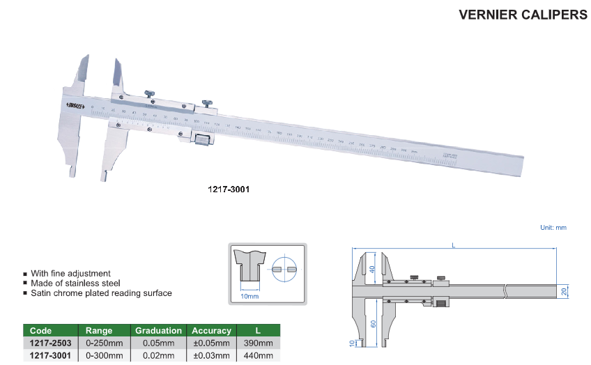 Suwmiarka noniuszowa 0-250 mm, szczęki półwałkowe 1217-2503 INSIZE